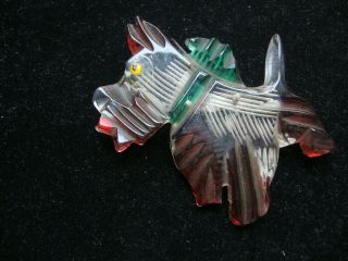 Vintage Lucite Carved & Painted Scottie Dog - Scottish Terrier Pin Deco Brooch