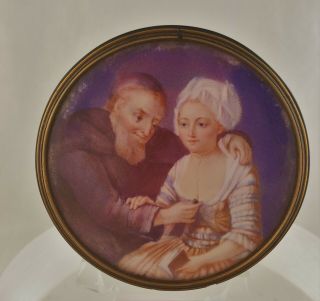 Antique 18th C Miniature Portrait Friar Woman On Shell Snuff Box