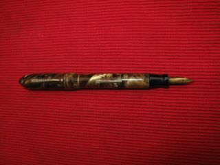 Vtg Parker Fountain Pen Combo W Pencil Marble Swirl Brown Gold White Tan