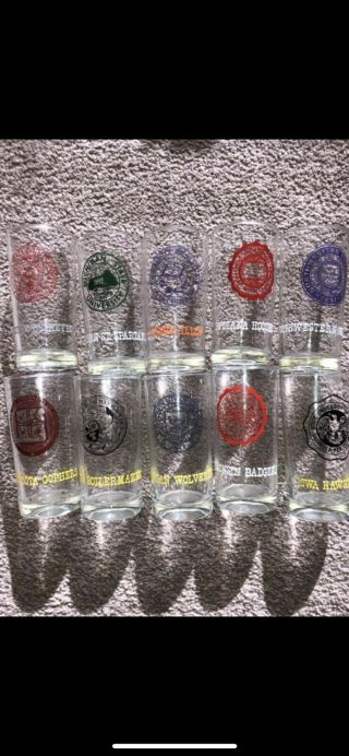 Vintage Marathon Oil Big Ten Drinking Glasses (complete Set) Collector 