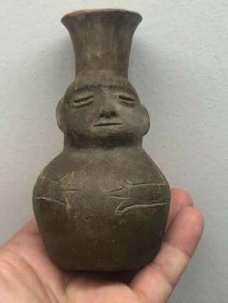 Rare Pre Columbian Chimu Chavin ? Human Effigy Pottery Water Bottle Mexico Peru