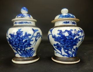 Antique Chinese Blue And White Crackle Glazed Celadon Ginger Jars.  6.  5 Inches