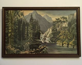 Antique Currier And Ives Print,  The Mountain Pass,  Sierra Nevada 1867,
