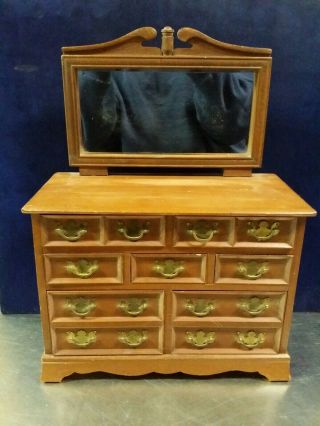 Vtg Jewelry Box Dollhouse Miniature: 7 Drawer Colonial Chippendale Wood Dresser