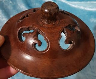 Large Antique Chinese Carved Hardwood Vase Cover /ornament Pierced Lid 19thc.