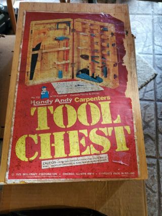 Vintage 1975 Handy Andy Tool Chest Carpenter Set With Tools Great Old Set No.  172