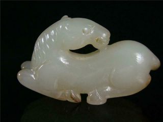 Antique Old Chinese Nephrite Celadon Jade Netsuke Pendant Toggle Statue Horse