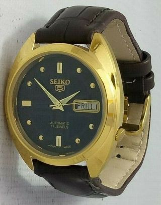 Vintage Seiko 5 Automatic 17 Jewels 7009 Black Dial Date Day Men 