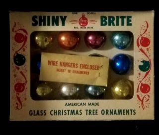 Vintage Miniature 1 " Shiny Brite Mercury Glass Christmas Ornaments Box
