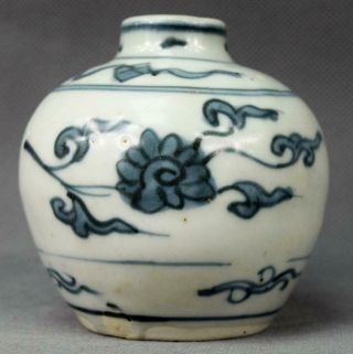 Primitive Ming Antique Chinese Porcelain Jar Vase Blue & White Hand Painted