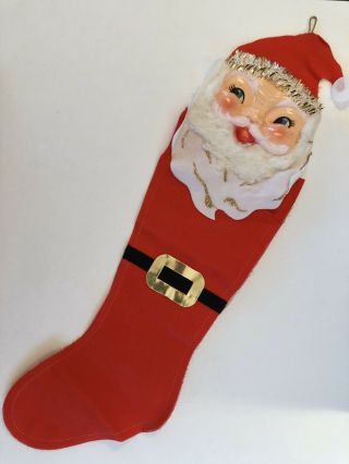 Vintage Holiday Fair Santa Claus Felt Christmas Stocking Molded Face