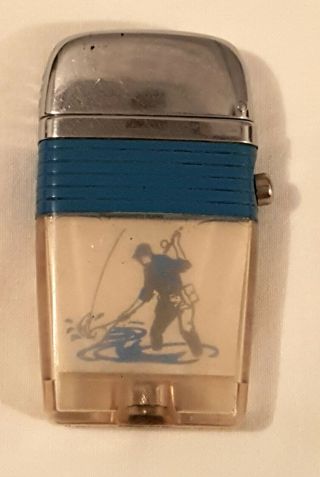 Scripto Vu - Lighter Cigarette Clear Fly Fisherman Fishing Sportsman 1960s Vintage