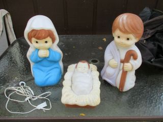Vtg Empire Plastics Jesus Mary Joseph 3 Piece Blow Mold Child Xmas Nativity Set