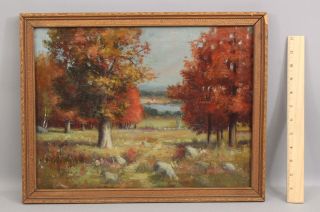 Antique American Impressionist England Country,  Fall Landscape Oil Painting