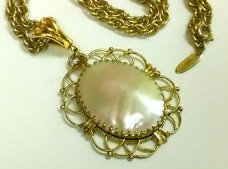Vintage Whiting And Davis Necklace Mother Of Pearl Pendant Victorian Revival
