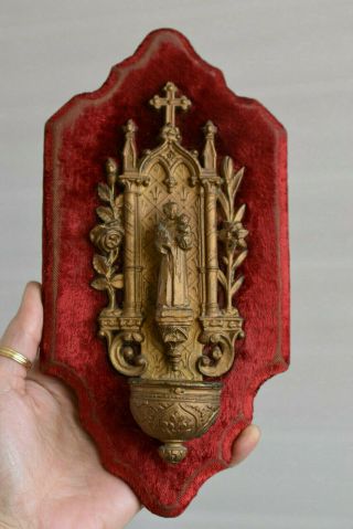 ⭐ Antique French Holy Water Font With Religious Statue Of Saint Anthony,  19th C