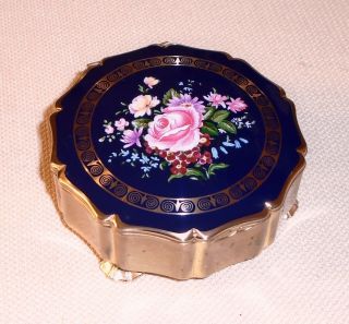 Vintage Enamel On Metal Trinket Box Stratton Signed Floral Bouquet Theme 93f