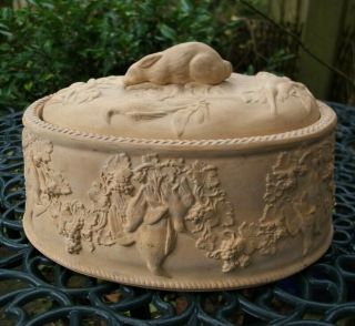 Antique 19thc Large Wedgwood Caneware Game Pie Dish Hare Finial C1875
