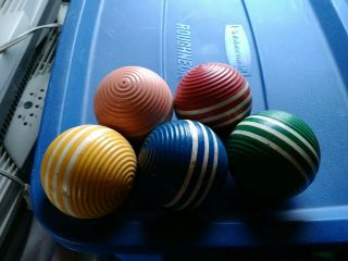 6 Vintage Wood 3 " Ribbed Croquet Balls 3 Stripes
