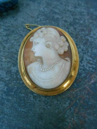 9 Ct Gold Stunning Antique Large Heavy Cameo Brooch 16 Grammes