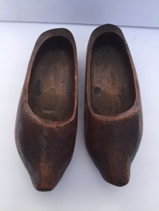 Vintage Hand Carved Wooden Dutch Clogs Klompen Shoes Size 6 - 7 Art Solid Wood