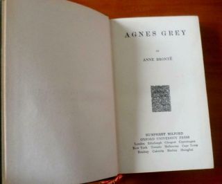 Agnes Grey By Anne Bronte.  Oxford University Press.  1923.  Pocket Size Volume