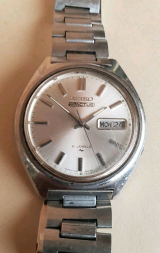 Vintage Seiko 5 Actus 21 Jewels Day Date Mens Stainless Steel Wrist Watch