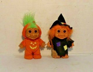 8 " Tall Vtg Russ Troll Doll Halloween Witch And Pumpkin