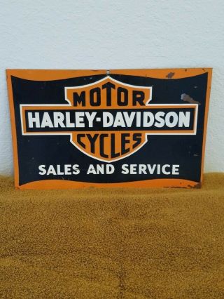 Vintage Harley Davidson Tin Sign Motor Cycles Sales Service Gas Oil Bike Parts