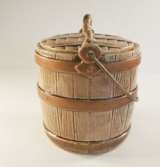 Vtg Mccoy Art Pottery Oak Pail Bucket Cookie Jar With Metal Handle Ready To Ship