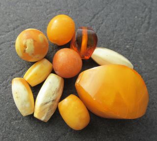Antique Natural Butterscotch Egg Yolk Baltic Amber Beads 6.  3gr.