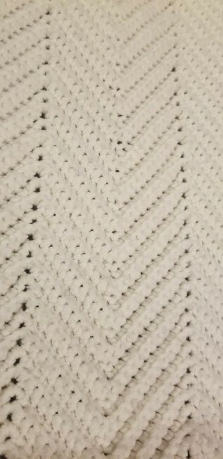 Off White Crochet Chevron Afghan Blanket Vintage Granny Handmade Throw 39 " X40 "