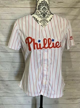 Majestic Philadelphia Phillies Button - Front Baseball Jersey Womens Medium