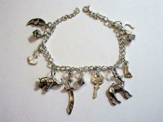 Vintage Sterling Silver Charm Bracelet With 11 Silver Charms - 15g