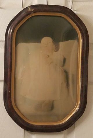 Antique Post Mortem Infant Boy Photo Unusually Large 18x12 Beveled Glass Frame