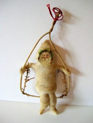 Antique German Santa On Swing Cotton Christmas Ornament
