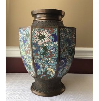 Antique Chinese Cloisonné Vase,  Extra Large (14.  5 Inches Tall)