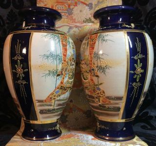 Large Pair Antique Japanese Satsuma Vases 2