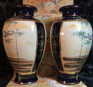 Large Pair Antique Japanese Satsuma Vases 3