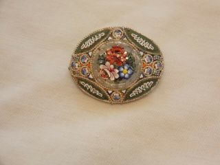 Stamped Italy Vintage Silver Plated & Micro Mosaic Broach/brooch