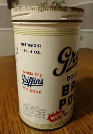 Rare Vintage Griffin’s Baking Powder Tin Muskogee Oklahoma 1 lb 4 oz 2