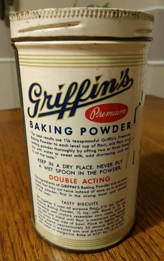 Rare Vintage Griffin’s Baking Powder Tin Muskogee Oklahoma 1 lb 4 oz 3