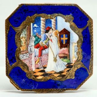 Vintage Italian 800 Silver & Cobalt Blue Enamel " Romeo & Juliet " Scene Compact