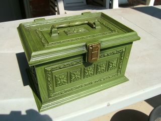 Sewing Box Vintage Max Klein Sc - 1280 Plastic Carved Wood Look X & Tray