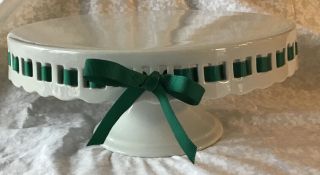 Vintage Grace’s Teaware 12” Cake Stand/footed White Plate With Green Ribbon