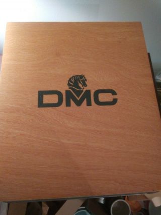 Vintage Dmc Logo Storage Box With 3 Drawers Embroidery Floss Wooden Container