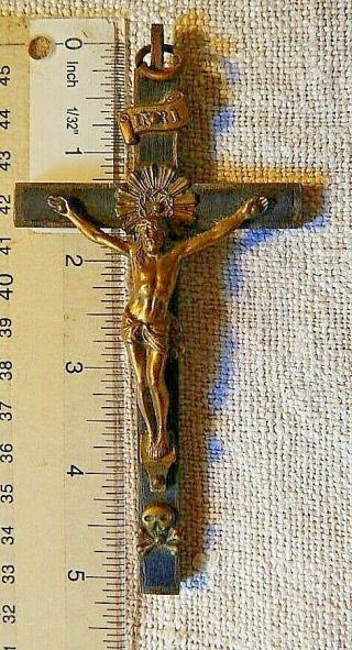Antique 5 " Nun Monk Ebony Crucifix Memento Mori Symbol Skull Crossbones C