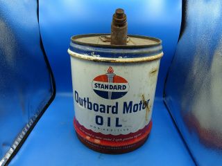Vintage Advertising Standard Oil Outboard Motor Oil 5 Gallon Tin Can