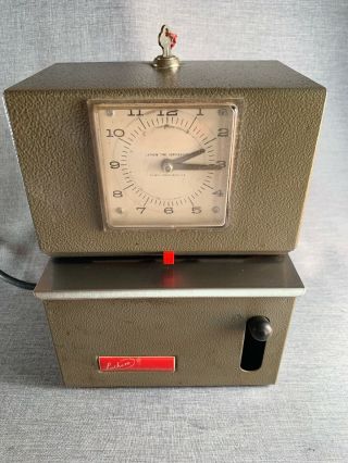Vintage Industrial Lathem 2121 Time Punch Clock With Key