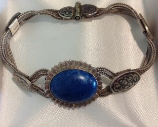 Vintage Sterling Silver Bracelet With Blue Stone